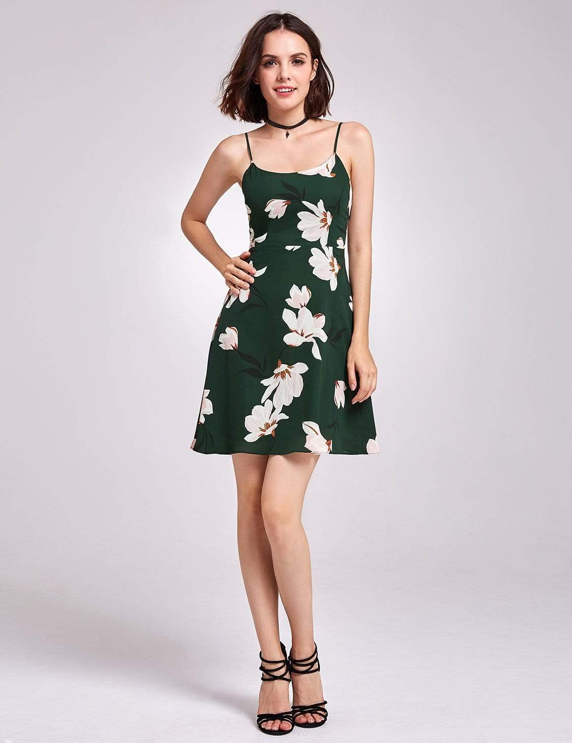 Color=Green | Spaghetti Strap Floral Print Casual Dress-Green 5
