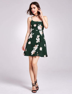 Color=Green | Spaghetti Strap Floral Print Casual Dress-Green 1