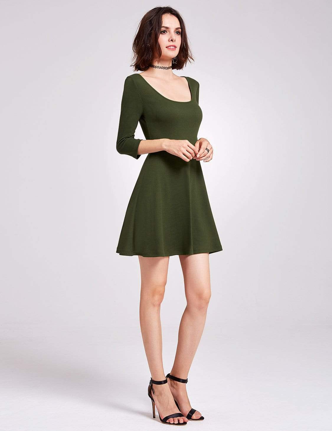 Color=Green | Alisa Pan Long Sleeve Casual Knit Dress-Green 4