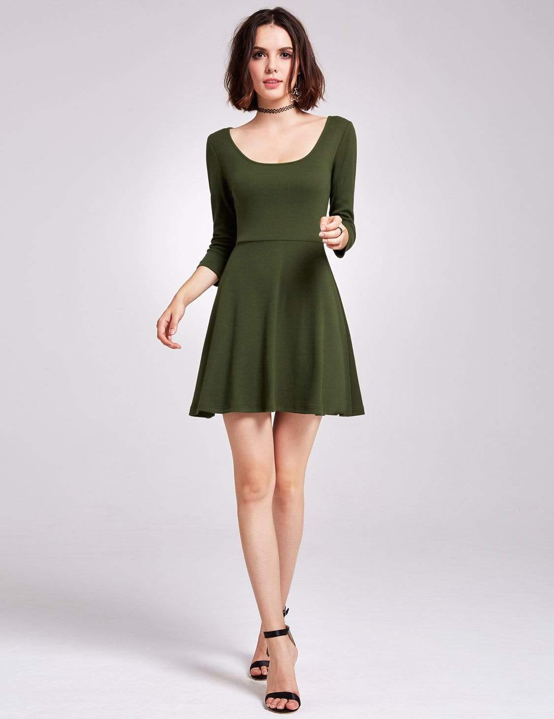 Color=Green | Alisa Pan Long Sleeve Casual Knit Dress-Green 1