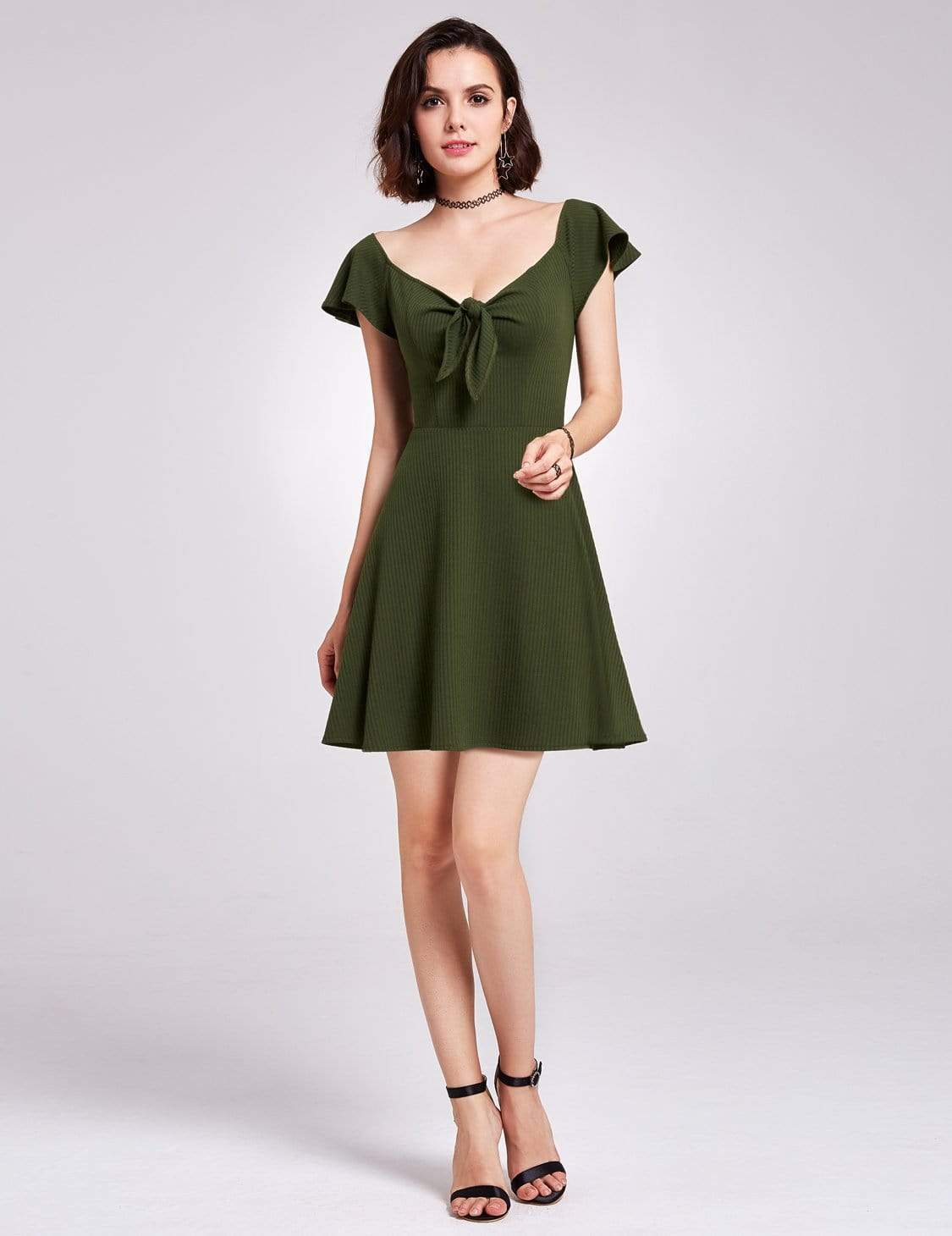 Color=Green | Alisa Pan Short Sleeve Casual Knit Dress-Green 2