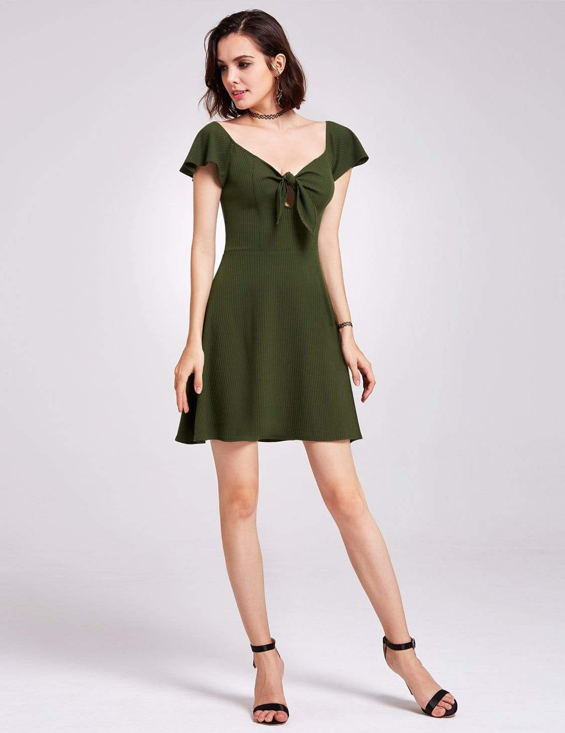 Color=Green | Alisa Pan Short Sleeve Casual Knit Dress-Green 5
