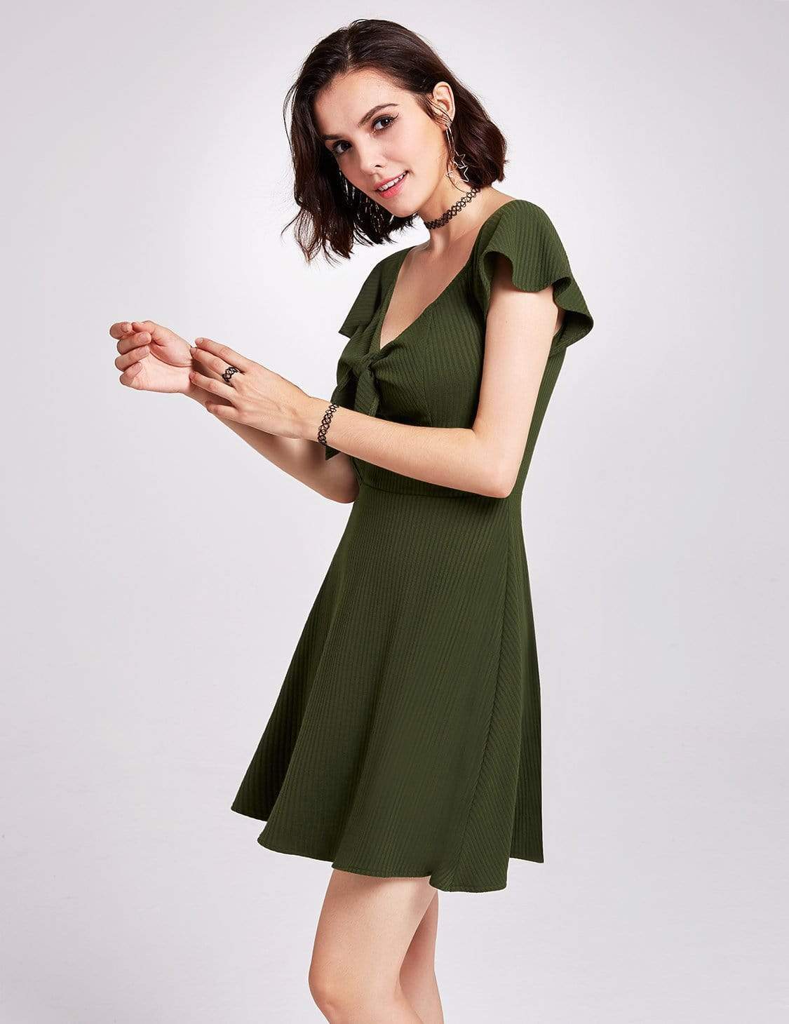 Color=Green | Alisa Pan Short Sleeve Casual Knit Dress-Green 6