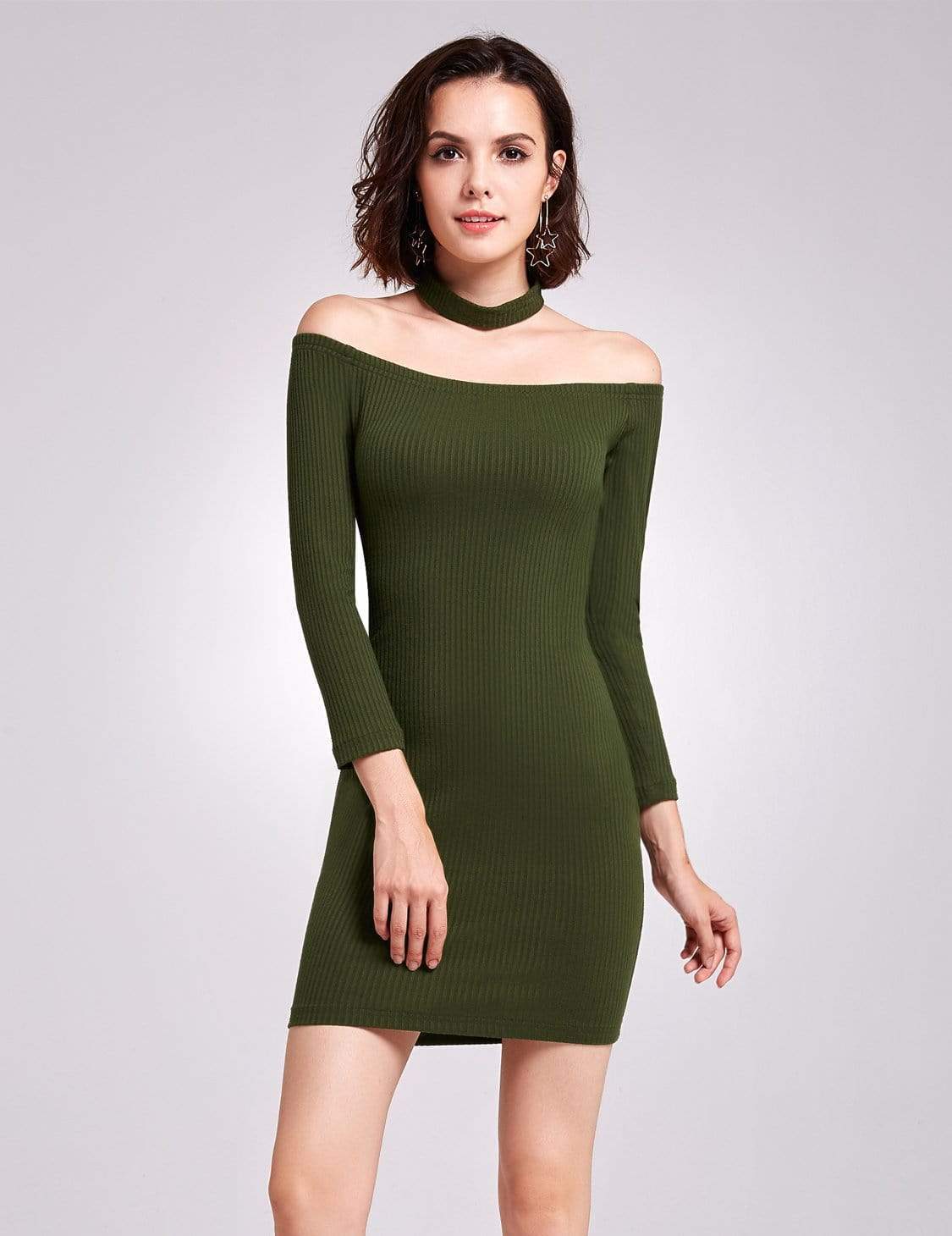 Color=Green | Alisa Pan Off Shoulder Knit Party Dress-Green 2