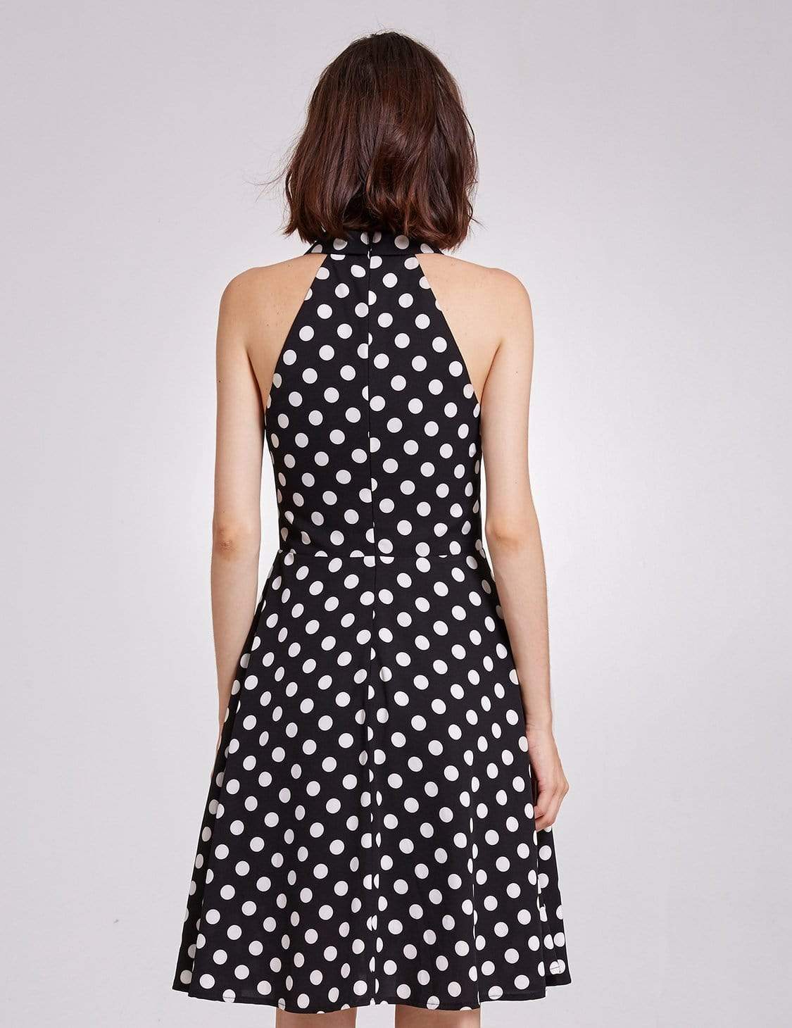 Color=White Black | Alisa Pan V Neck Polka Dot Fit And Flare Dress-White Black 4