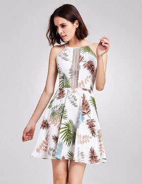Color=Cream | Alisa Pan Tropical Print Fit And Flare Summer Dress-Cream 2