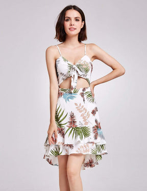 Color=Cream | Alisa Pan Tropical Print High Low Summer Dress-Cream 5