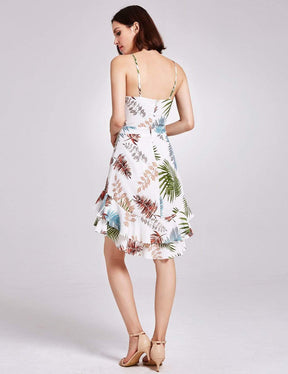 Color=Cream | Alisa Pan Tropical Print High Low Summer Dress-Cream 6
