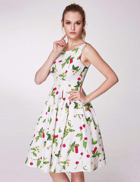 Color=White | Alisa Pan Sleeveless Cherry Print A Line Dress-White 3