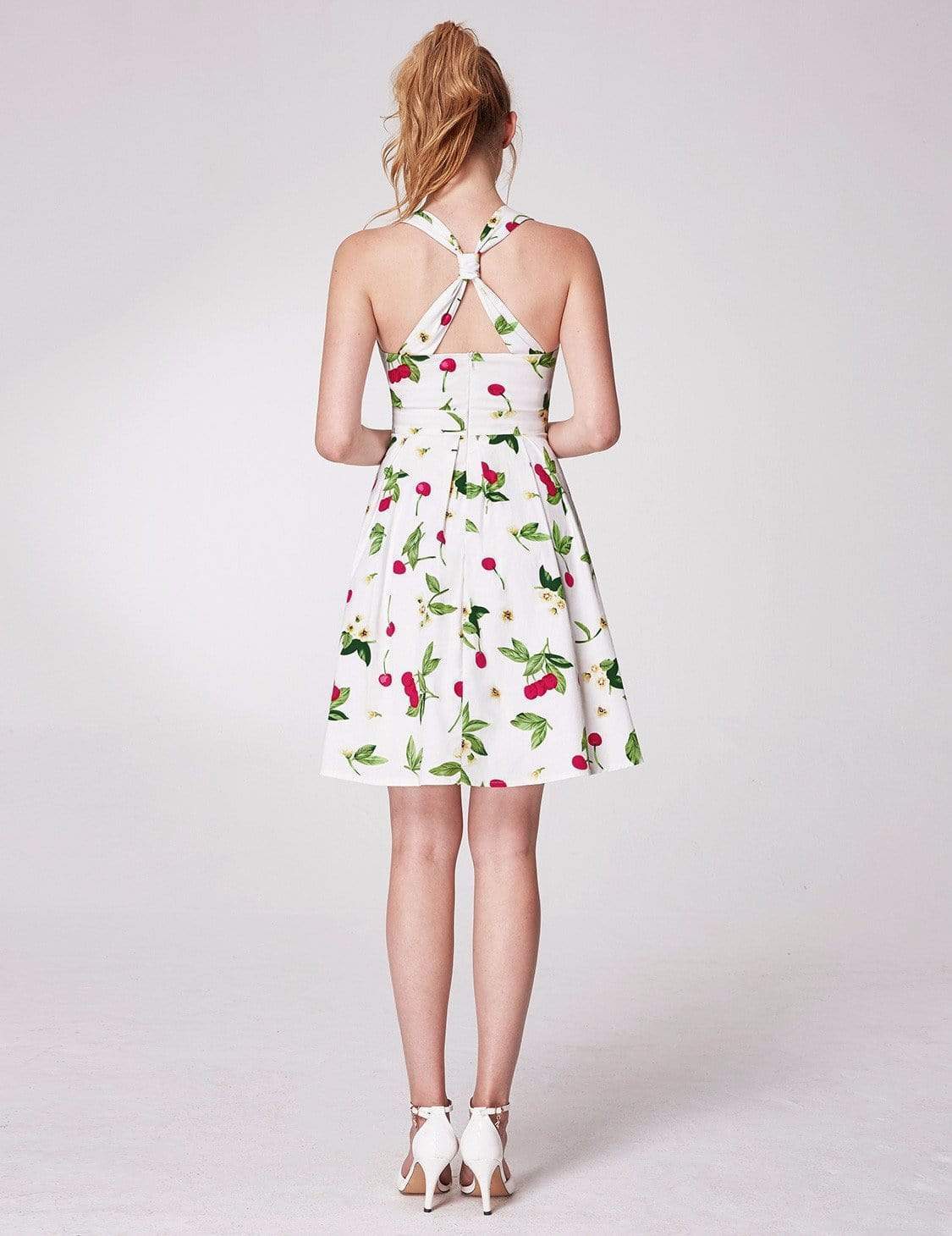 Color=White | Alisa Pan Retro Cherry Print Fit And Flare Dress-White 2