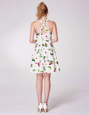 Color=White | Alisa Pan Retro Cherry Print Fit And Flare Dress-White 2