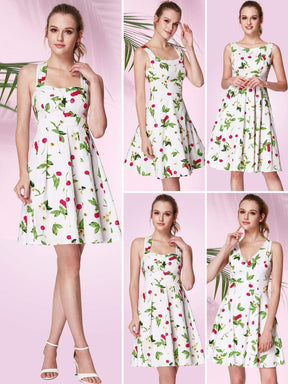 Color=White | Alisa Pan Retro Cherry Print Fit And Flare Dress-White 6
