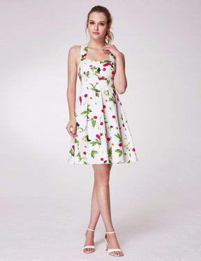 Color=White | Alisa Pan Retro Cherry Print Fit And Flare Dress-White 1