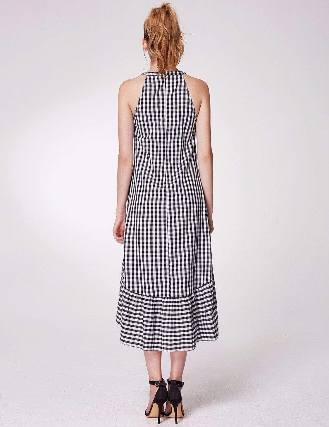 Color=White Black | Alisa Pan Sleeveless Gingham Halter Dress-White Black 2