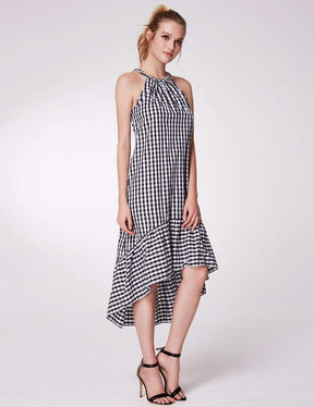 Color=White Black | Alisa Pan Sleeveless Gingham Halter Dress-White Black 3