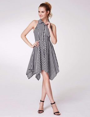 Color=White Black | Alisa Pan Button Up Fit And Flare Gingham Dress-White Black 1