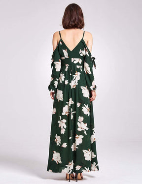 Color=Green | Cold Shoulder Floral Print Maxi Dress-Green 3