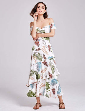 Color=Cream | Alisa Pan Tropical Print Off Shoulder Maxi Dress-Cream 8