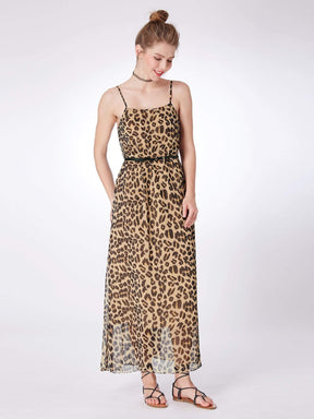 Color=Brown | Alisa Pan Leopard Print Summer Maxi Dress-Brown 3