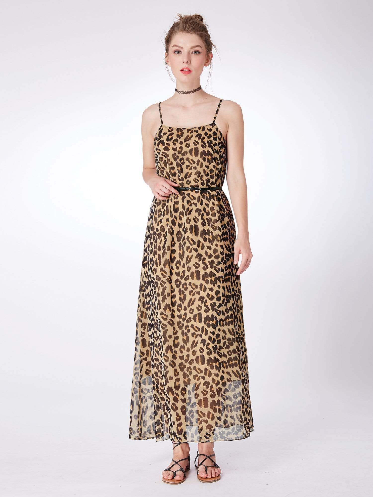 Color=Brown | Alisa Pan Leopard Print Summer Maxi Dress-Brown 4