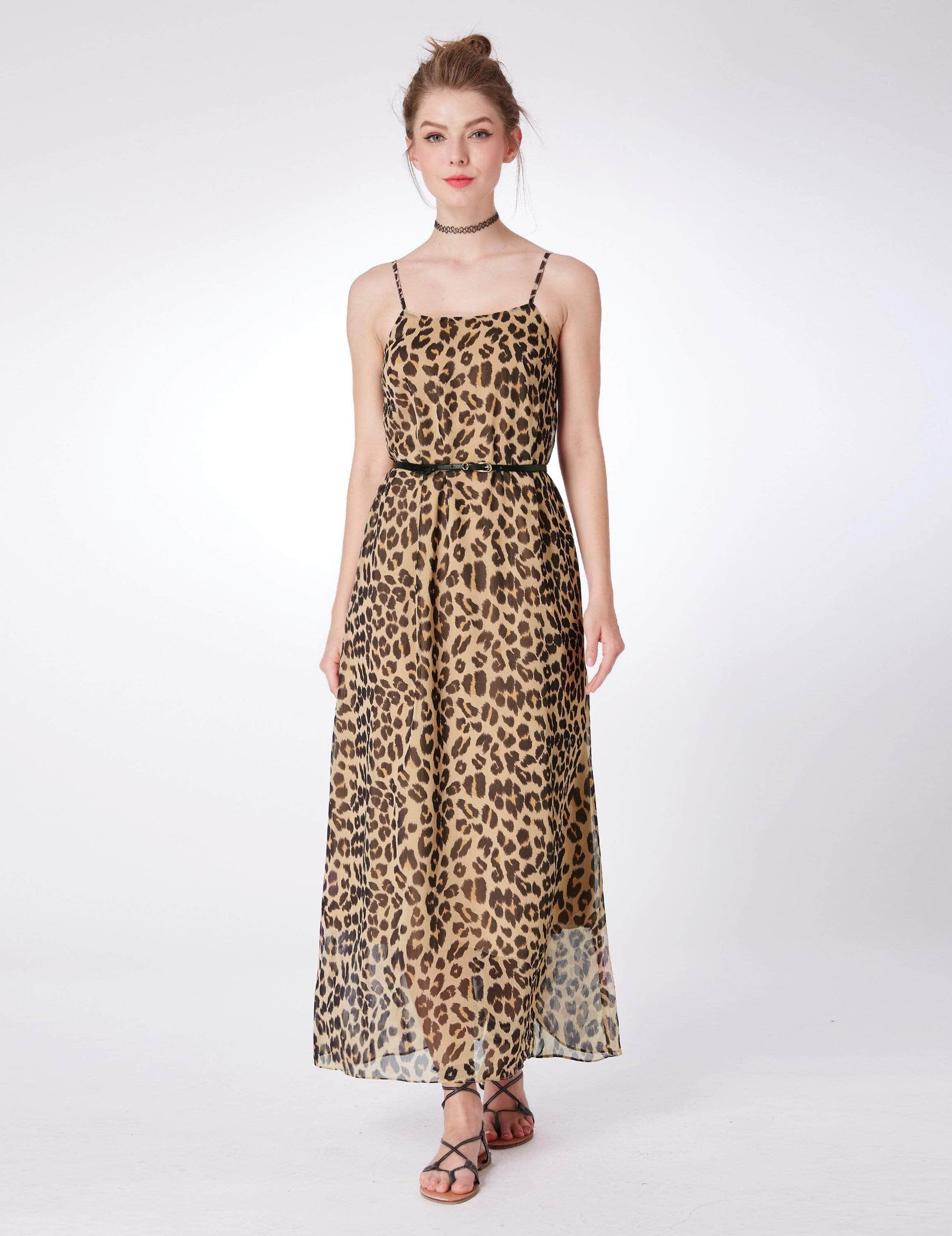 Color=Brown | Alisa Pan Leopard Print Summer Maxi Dress-Brown 5