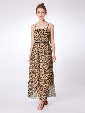 Color=Brown | Alisa Pan Leopard Print Summer Maxi Dress-Brown 1
