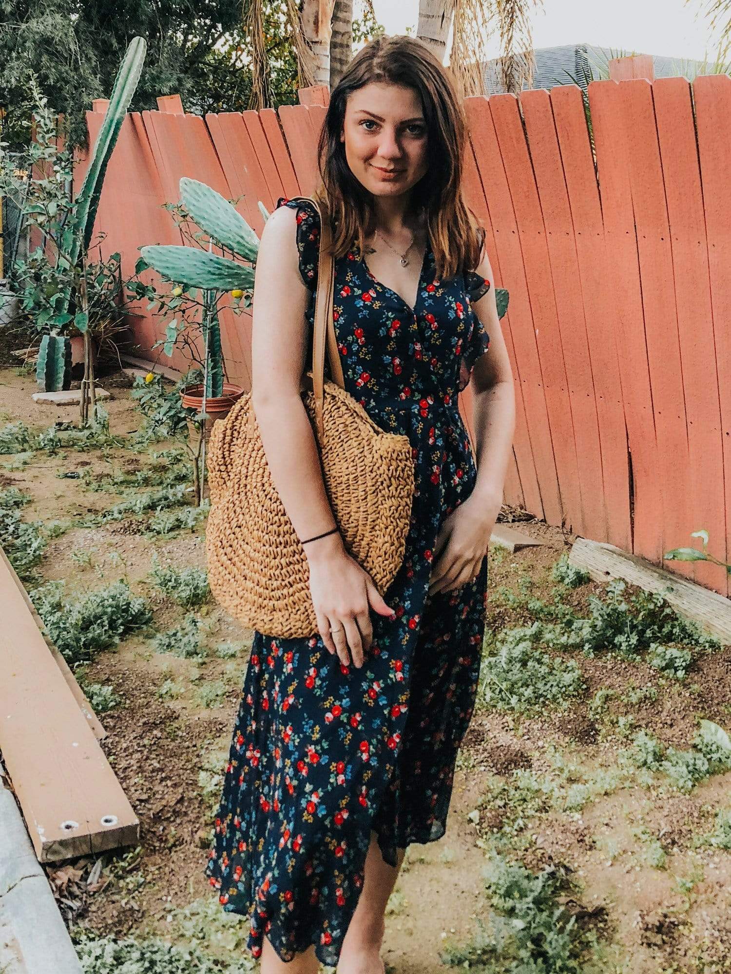 Color=Navy Blue | Retro Floral Print V Neck Midi Wrap Dress-Navy Blue 6