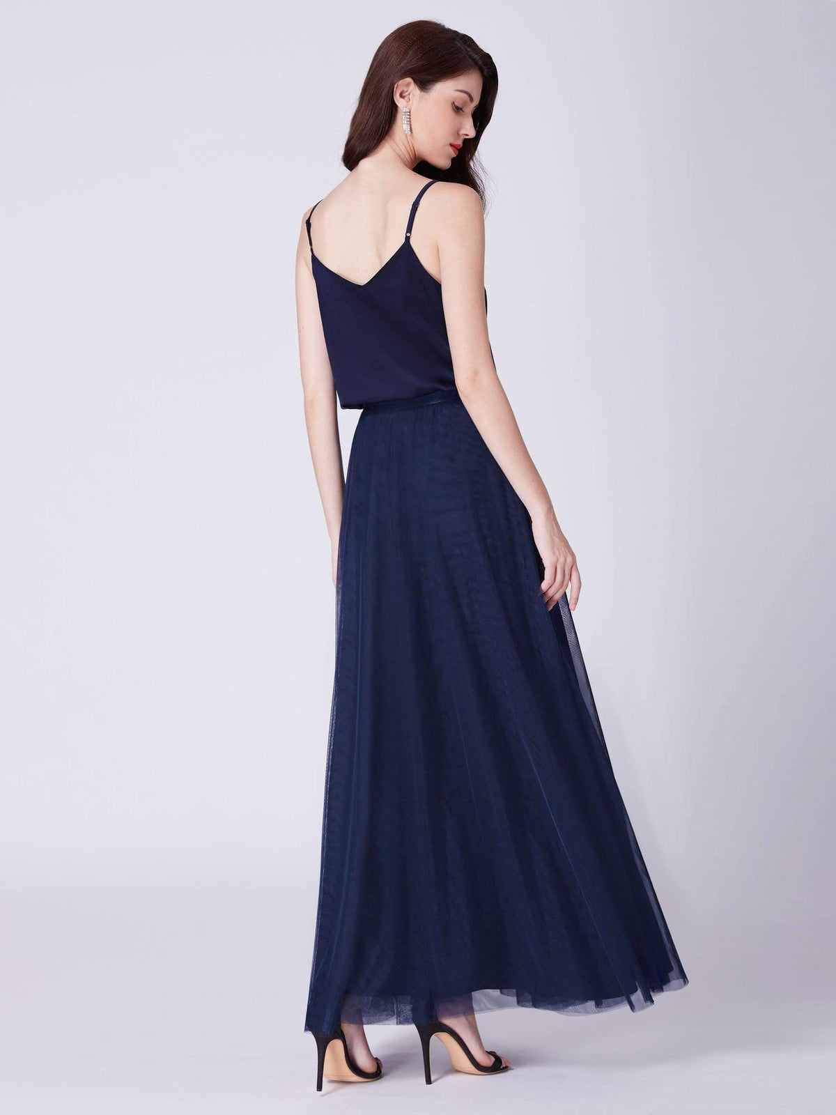 Color=Navy Blue | Alisa Pan Satin And Tulle Skirt & Top Set-Navy Blue 2