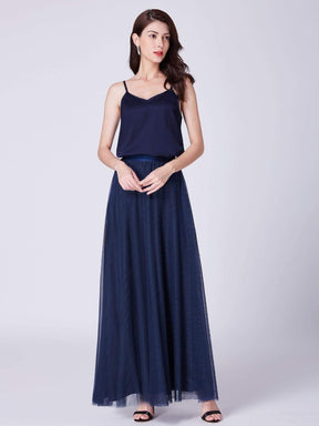Color=Navy Blue | Alisa Pan Satin And Tulle Skirt & Top Set-Navy Blue 4