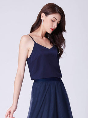 Color=Navy Blue | Alisa Pan Satin And Tulle Skirt & Top Set-Navy Blue 5
