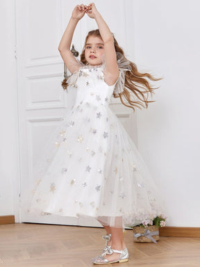 Color=White | Star-Studded Off Shoulder Spaghetti Strap Tulle Flower Girl Dress-White 5