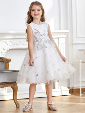 Color=White | High Waist Embroidered Bodice Sleeveless Flower Girl A-Line Dress-White 4