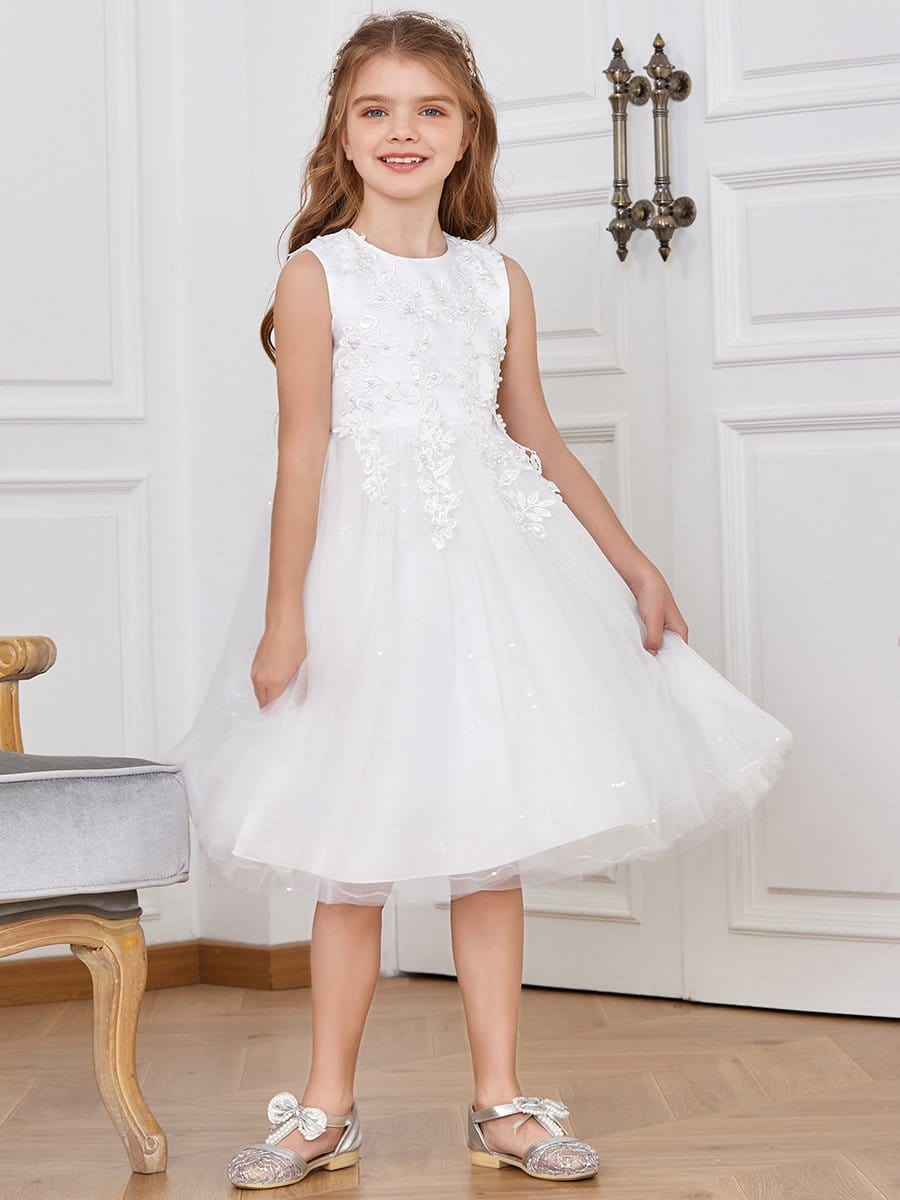 Cute Sleeveless Applique Tulle Knee Length Flower Girl Dress - Ever Pretty  AU