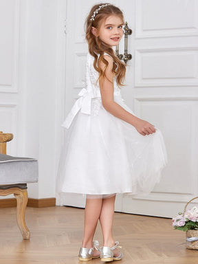 Color=White | Cute Sleeveless Applique Knee Length Flower Girl Dress-White 2