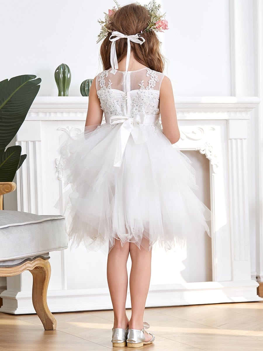 Color=White | Cute Sweetheart Neck Applique Tulle Flower Girl Dress-White 2