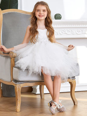 Color=White | Cute Sweetheart Neck Applique Tulle Flower Girl Dress-White 4