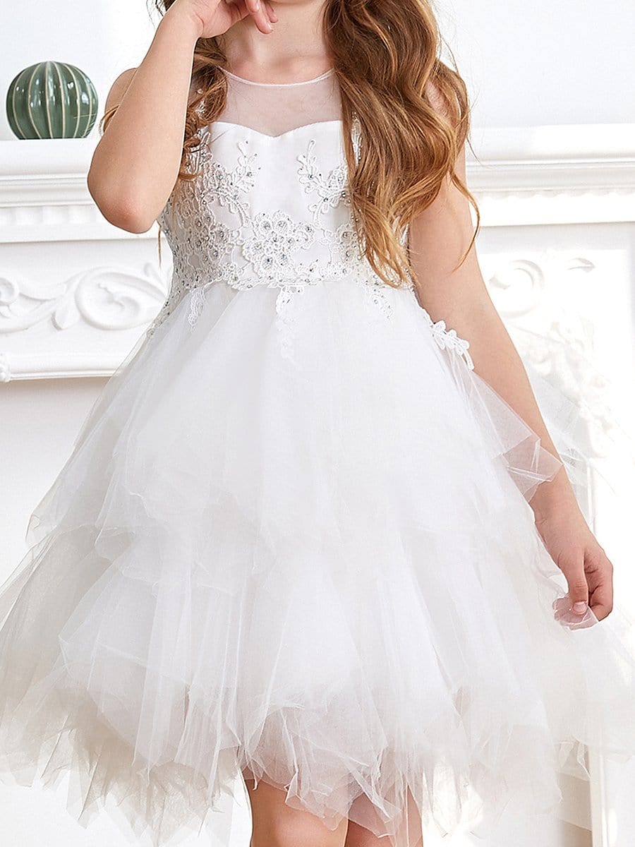 Color=White | Cute Sweetheart Neck Applique Tulle Flower Girl Dress-White 5