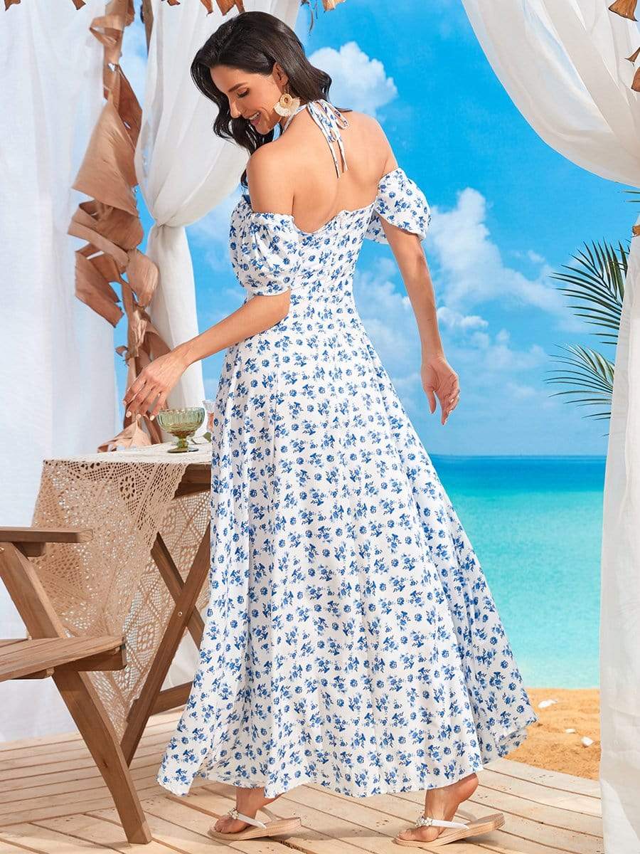 Floral Sexy Low-Cut Side Slit String Summer Dress - Ever