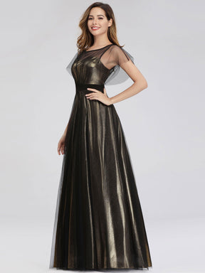 Color=Gold | Women'S Fashion Round Neckline Floor Length Evening Dress-Gold 3