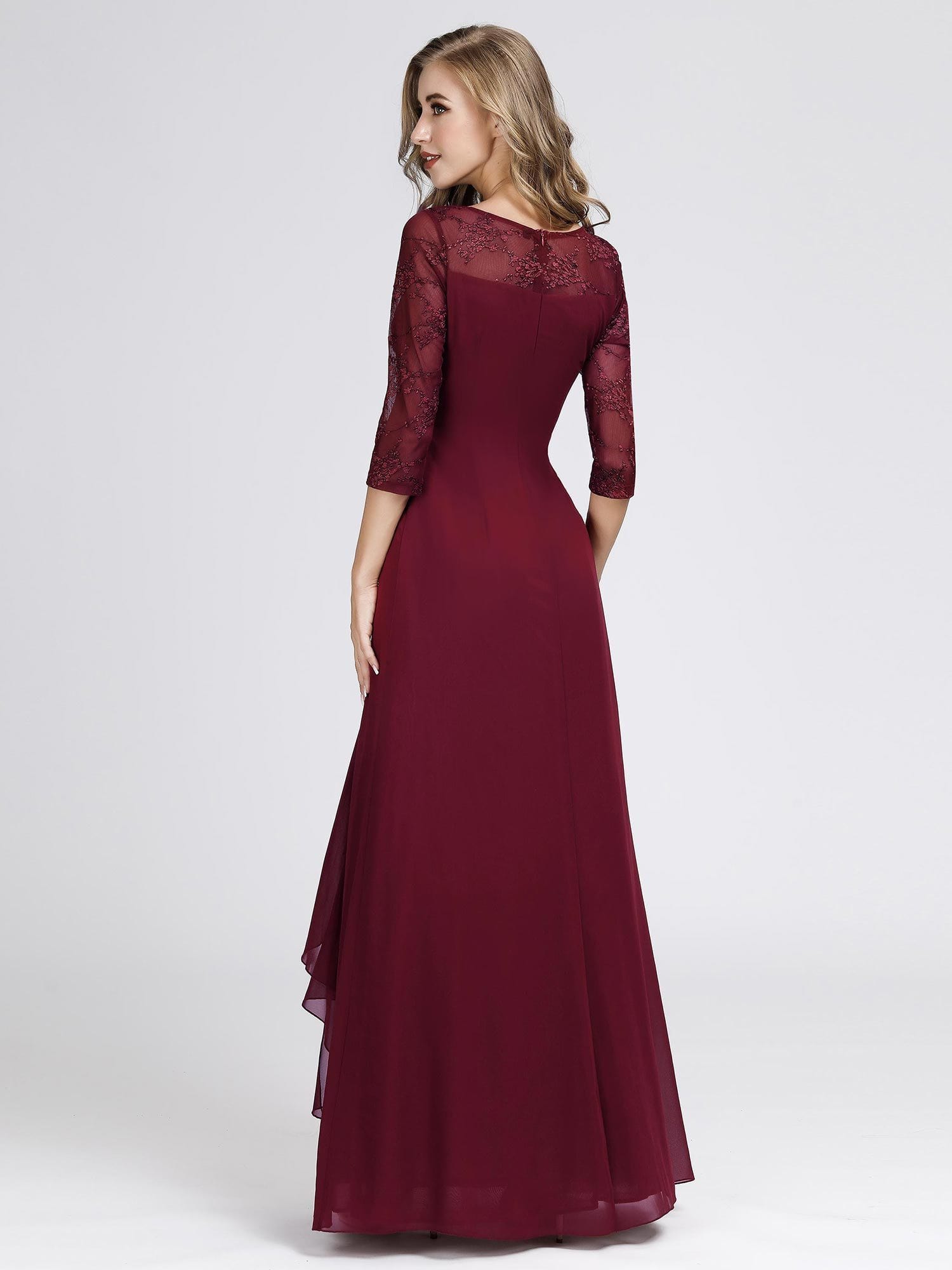 Color=Burgundy | Women'S 3/4 Sleeve Front Wrap Dress Floor-Length Bridesmaid Dress-Burgundy 6