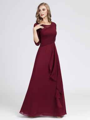 Color=Burgundy | Women'S 3/4 Sleeve Front Wrap Dress Floor-Length Bridesmaid Dress-Burgundy 8