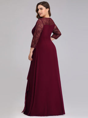 Color=Burgundy | Women'S 3/4 Sleeve Front Wrap Dress Floor-Length Bridesmaid Dress-Burgundy 11