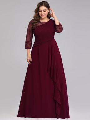 Color=Burgundy | Women'S 3/4 Sleeve Front Wrap Dress Floor-Length Bridesmaid Dress-Burgundy 12