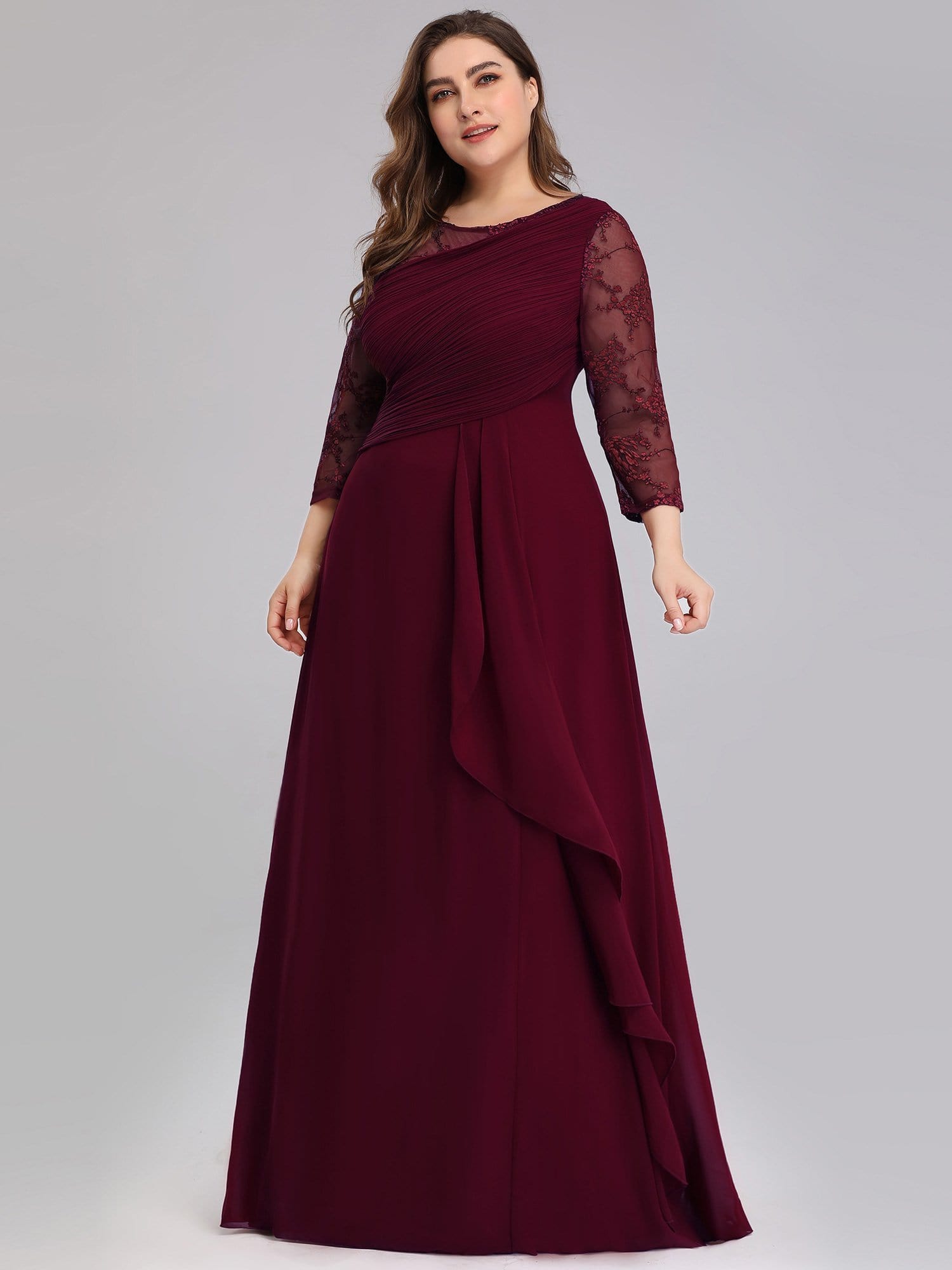 Color=Burgundy | Women'S 3/4 Sleeve Front Wrap Dress Floor-Length Bridesmaid Dress-Burgundy 13