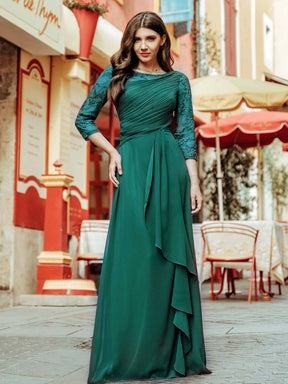 Color=Dark Green | Women'S 3/4 Sleeve Front Wrap Dress Floor-Length Bridesmaid Dress-Dark Green 1