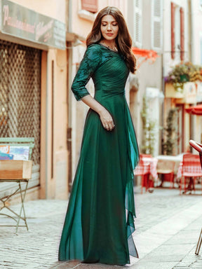 Color=Dark Green | Women'S 3/4 Sleeve Front Wrap Dress Floor-Length Bridesmaid Dress-Dark Green 2
