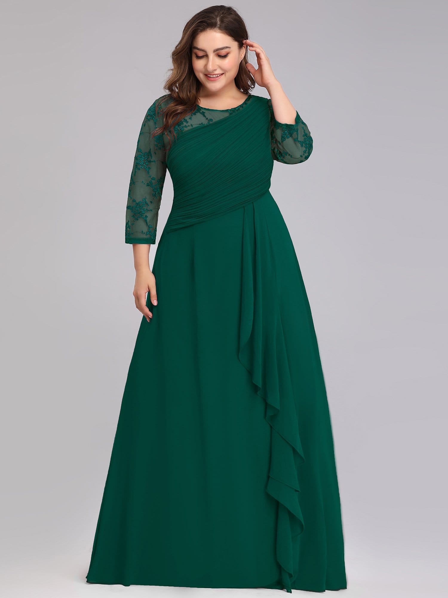 Color=Dark Green | Women'S 3/4 Sleeve Front Wrap Dress Floor-Length Bridesmaid Dress-Dark Green 12