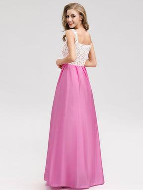 Color=Hot Pink | Women'S Elegant Round Neckline Floor Length Bridesmaid Dress-Hot Pink 2