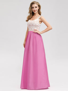 Color=Hot Pink | Women'S Elegant Round Neckline Floor Length Bridesmaid Dress-Hot Pink 3