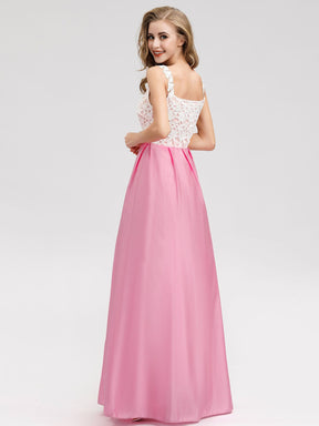 Color=Pink | Women'S Elegant Round Neckline Floor Length Bridesmaid Dress-Pink 2